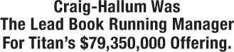 Craig-Hallum Was The Lead Book Running Manager For Titan’s $79,350,000 Offering.